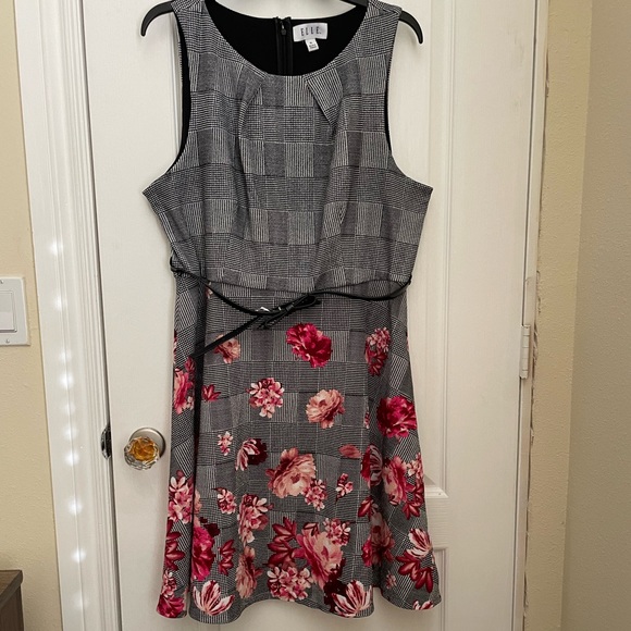 NWOT. ELLE A-LINE CASUAL DRESS. FIT AND FLARE SLEEVELESS BELTED DRESS - Picture 2 of 15